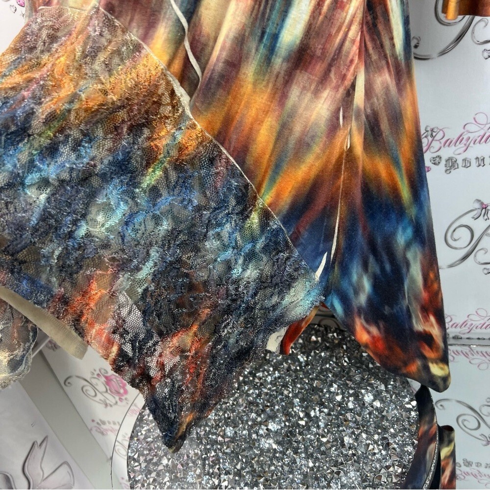ONE WORLD dress assymetrical hem fairy rhinestone Embellishments tie dye floral - Picture 8 of 15